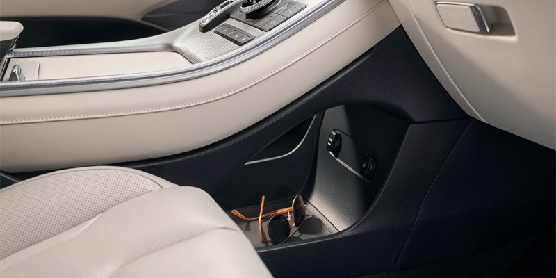 Close-up of the center console storage area in a Hyundai Palisade.