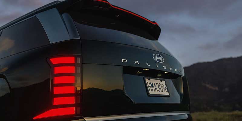 Close-up of the rear taillight and "PALISADE" branding on the trunk.