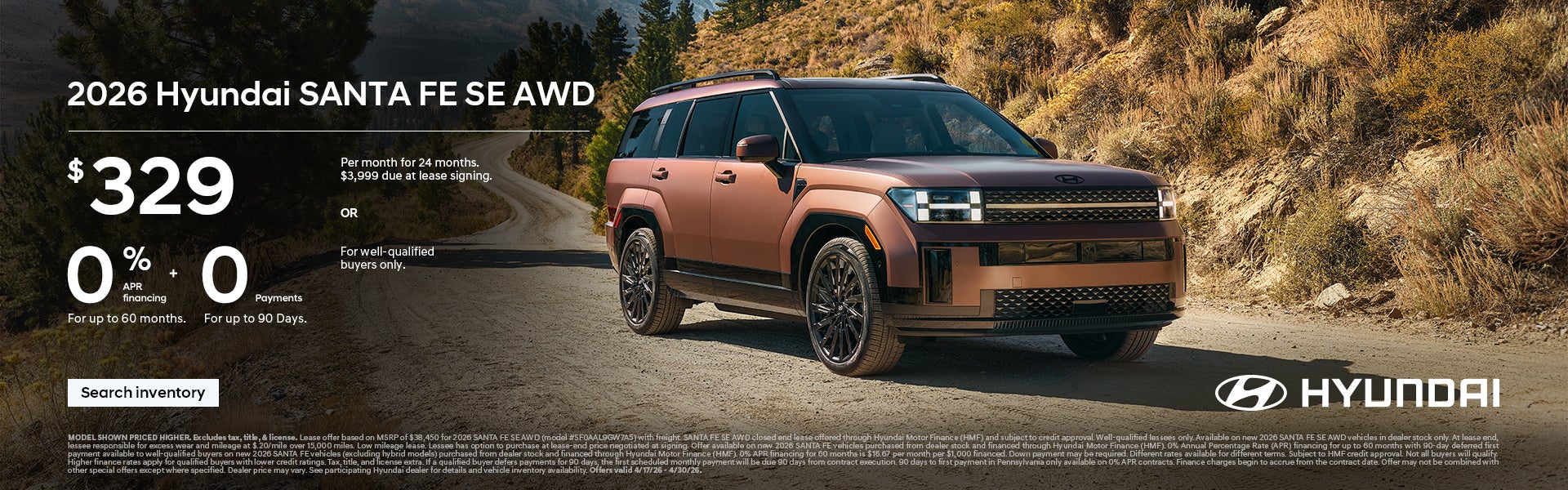 2026 Hyundai Santa Fe SE APR or Lease Offer