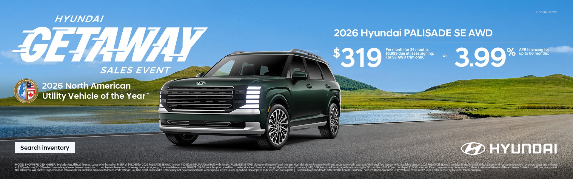 Palisade $319/24/$3,999 Lease or 3.99% APR for 60 mos.