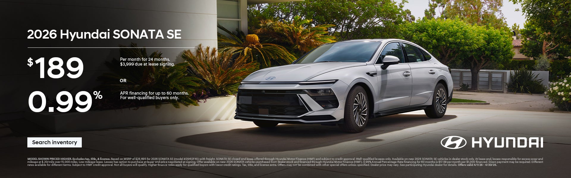 2026 Hyundai Sonata SE APR or Lease Offer