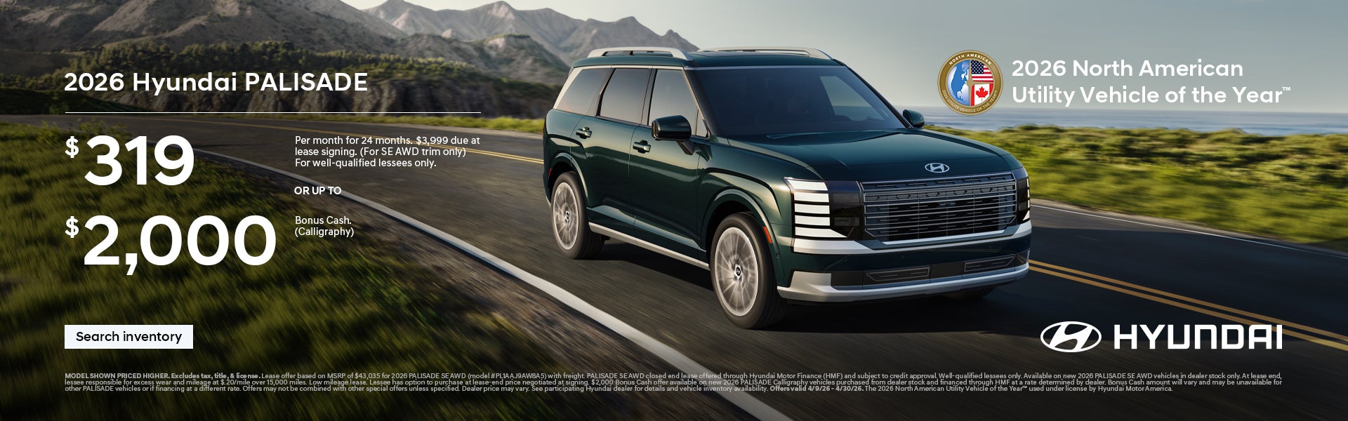 2026 Hyundai Palisade Lease or Bonus Cash Offer