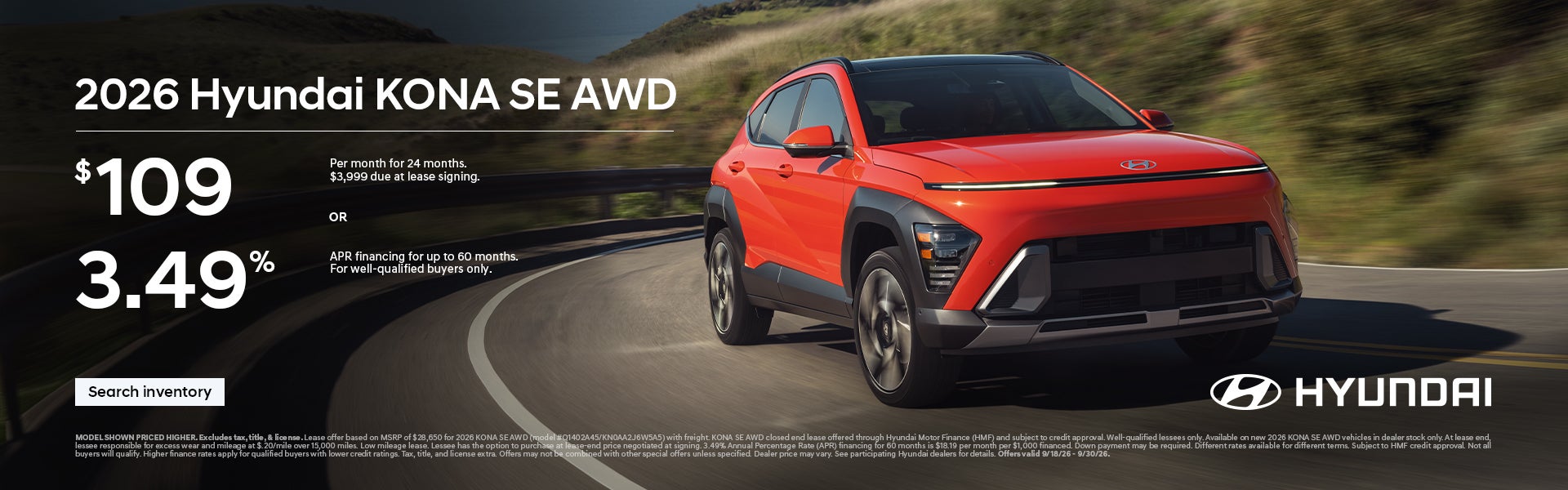 $109/24/$3,999 Lease or 3.49% APR for 60 mos.
