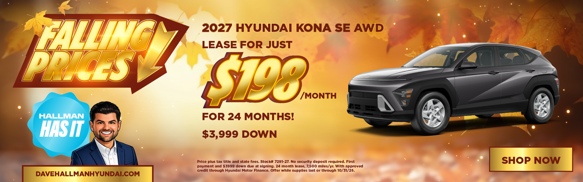 2027 Hyundai KONA SE AWD LEASE FOR JUST $198/Month for 24 Mo