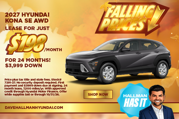2027 Hyundai KONA SE AWD LEASE FOR JUST $198/Month for 24 Mo
